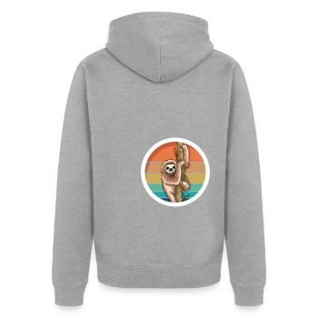 Süßes Retro Vintage Faultier - Unisex Premium Bio Zip Hoodie - Grau meliert - Hinten - Nico (187cm)