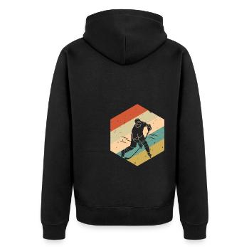 Retro Vintage Eishockey Männer Jungen - Unisex Premium Bio Zip Hoodie - Schwarz - Hinten - Nico (187cm)