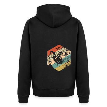 Retro Vintage Blumen Mops - Unisex Premium Bio Zip Hoodie - Schwarz - Hinten - Nico (187cm)