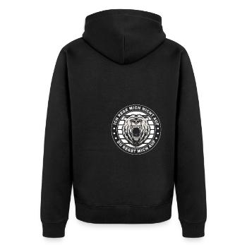 Ich reg mich nicht auf du regst mich auf Bärenkopf - Unisex Premium Bio Zip Hoodie - Schwarz - Hinten - Nico (187cm)