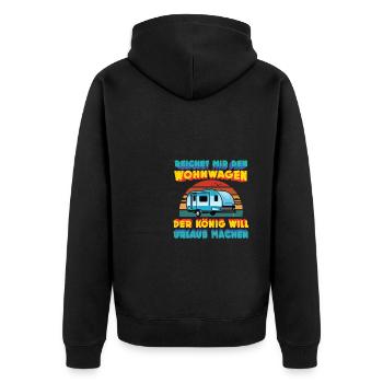 Der Wohnwagen König will Urlaub machen - Unisex Premium Bio Zip Hoodie - Schwarz - Hinten - Nico (187cm)