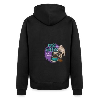 Tête de chien carlin drôle - Veste à capuche bio Premium Unisexe - noir - Dos - Nico (187cm)