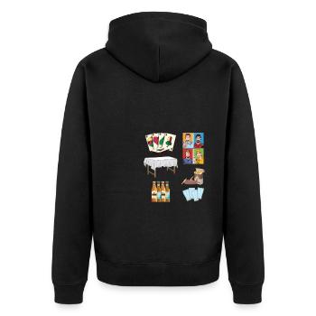 Alles rund um Schafkopf - Unisex Premium Bio Zip Hoodie - Schwarz - Hinten - Nico (187cm)