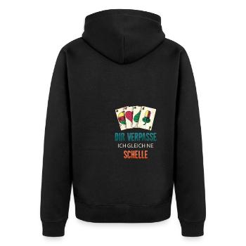 Dir verpasse ich ne Schelle - Unisex Premium Bio Zip Hoodie - Schwarz - Hinten - Nico (187cm)