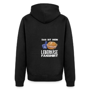 Das ist mein Leberkäse Fan Shirt - Unisex Premium Bio Zip Hoodie - Schwarz - Hinten - Nico (187cm)