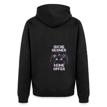 Suche Gegner Keine Opfer PS - Unisex Premium Bio Zip Hoodie - Schwarz - Hinten - Nico (187cm)