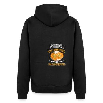 Zwei Schnitzel sind besser als ein Schnitzel - Unisex Premium Bio Zip Hoodie - Schwarz - Hinten - Nico (187cm)