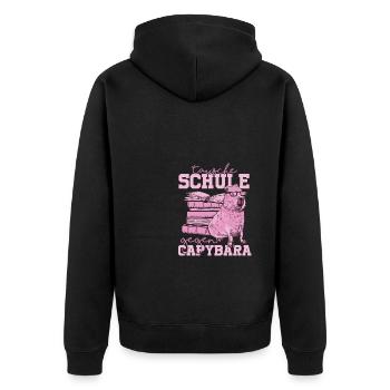 Tausche Schule gegen Capybara Lustiges Capy Design - Unisex Premium Bio Zip Hoodie - Schwarz - Hinten - Nico (187cm)