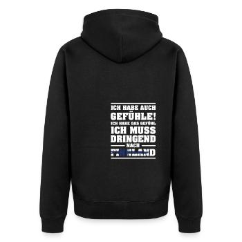 Ich muss dringend nach Finnland Urlaub Geschenk - Unisex Premium Bio Zip Hoodie - Schwarz - Hinten - Nico (187cm)