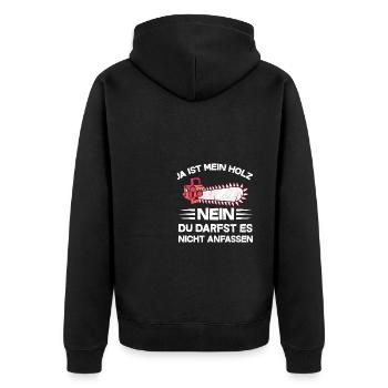 Ja das ist mein Holz Kettensäge Waldarbeiter - Unisex Premium Bio Zip Hoodie - Schwarz - Hinten - Nico (187cm)