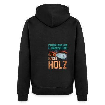 Holz Fitnessstudio Forstwirt Waldarbeit - Unisex Premium Bio Zip Hoodie - Schwarz - Hinten - Nico (187cm)