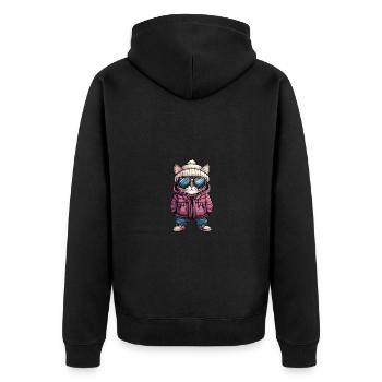 Katze Winter - Unisex Premium Bio Zip Hoodie - Schwarz - Hinten - Nico (187cm)