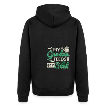 Mein Garten nährt meine Seele - Unisex Premium Bio Zip Hoodie - Schwarz - Hinten - Nico (187cm)