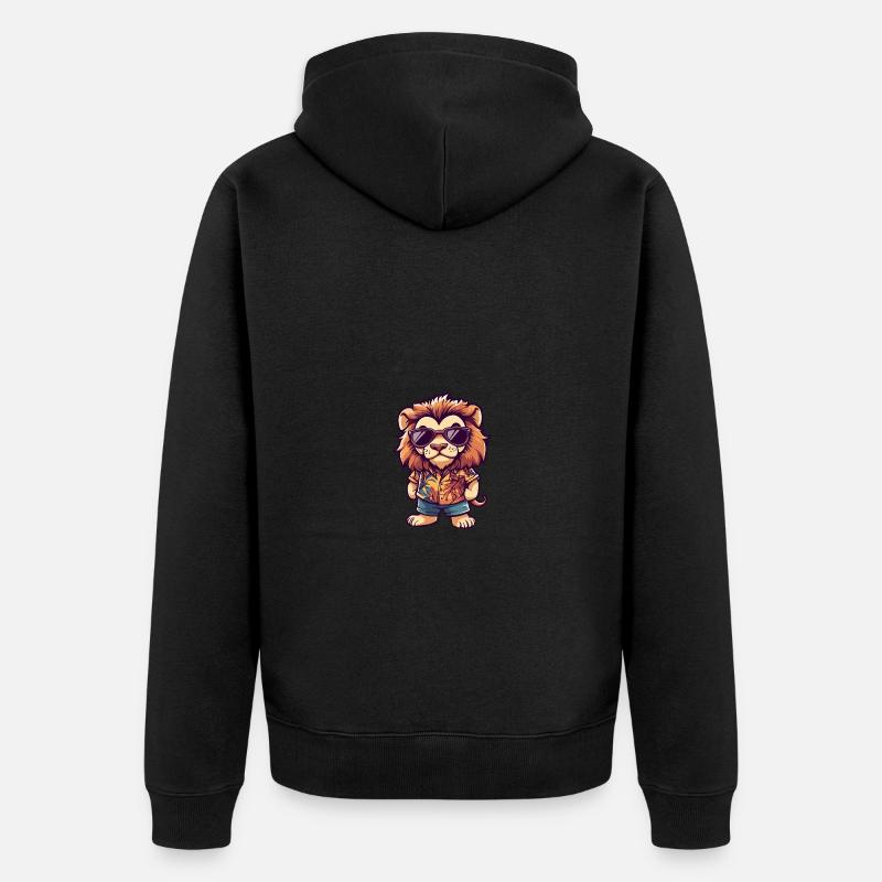 Löwe Comic Urlaub - Unisex Premium Bio Zip Hoodie - Schwarz