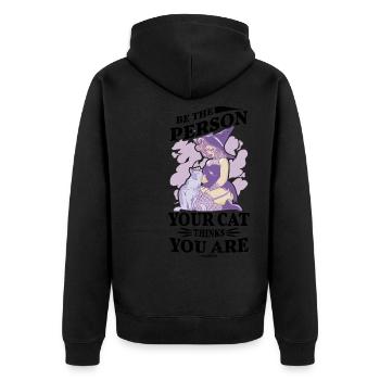 beste Katzenmama Katzendame Katzenbesitzer Geschen - Unisex Premium Bio Zip Hoodie - Schwarz - Hinten - Nico (187cm)