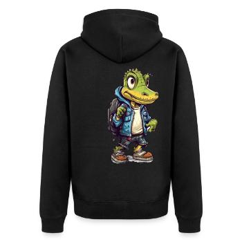 Dessin animé de crocodile mignon - Veste à capuche bio Premium Unisexe - noir - Dos - Nico (187cm)