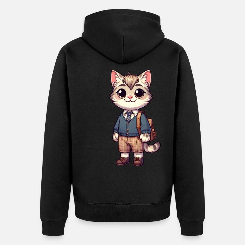 Chat écolier mignon - Veste à capuche bio Premium Unisexe - noir