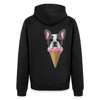 Französische Bulldogge als Waffeleis - Unisex Premium Bio Zip Hoodie - Schwarz - Hinten - Nico (187cm)