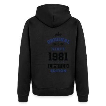 1981 limited edition Geburtstag - Unisex Premium Bio Zip Hoodie - Schwarz - Hinten - Nico (187cm)