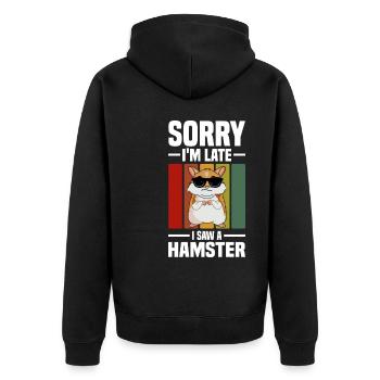 Hamster Liebhaber | Hamster Nagetiere Geschenkidee - Unisex Premium Bio Zip Hoodie - Schwarz - Hinten - Nico (187cm)