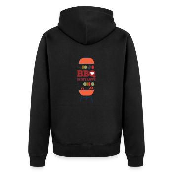 Grillen Geschenk - Unisex Premium Bio Zip Hoodie - Schwarz - Hinten - Nico (187cm)