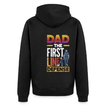 Dad First Line Of Defense Father's Day Design for - Unisex Premium Bio Zip Hoodie - Schwarz - Hinten - Nico (187cm)