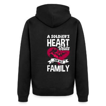 A Soldier's Heart Beats for his Family Father's - Unisex Premium Bio Zip Hoodie - Schwarz - Hinten - Nico (187cm)