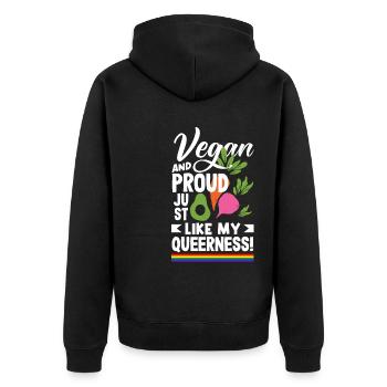 Vegan and Proud Just Like My Queerness Vegan - Unisex Premium Organic Zip Hoodie - black - Back - Nico (187cm)