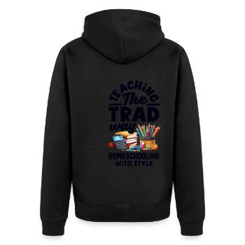 Classic Homeschool Mom Tradwife Homeschooling - Unisex Premium Bio Zip Hoodie - Schwarz - Hinten - Nico (187cm)