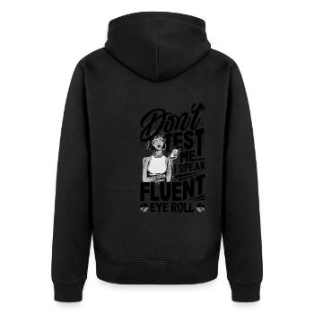 Fluent Eye Roll Expressive - Unisex Premium Organic Zip Hoodie - black - Back - Nico (187cm)