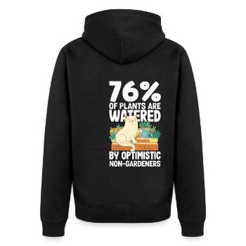 Optimistic Cat & Plants Funny Gardener Enthusiast - Unisex Premium Bio Zip Hoodie - Schwarz - Hinten - Nico (187cm)