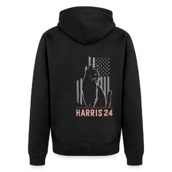 Kamala Harris 24 Cat Lady Supporter - Unisex Premium Bio Zip Hoodie - Schwarz - Hinten - Nico (187cm)