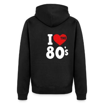 Ich Liebe die 80er - Unisex Premium Bio Zip Hoodie - Schwarz - Hinten - Nico (187cm)