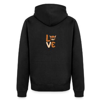 Büffel Rind Ochsen - Unisex Premium Bio Zip Hoodie - Schwarz - Hinten - Nico (187cm)
