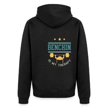 Ironic Gym Quote Benchpress as Therapy Lifting - Unisex Premium Organic Zip Hoodie - black - Back - Nico (187cm)