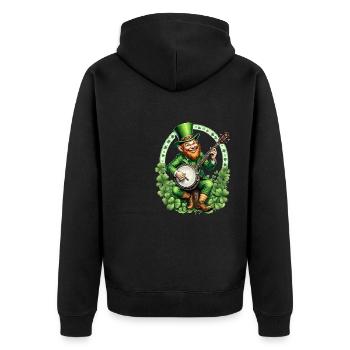 Leprechaun Banjo Player I Irish Music I St. - Unisex Premium Bio Zip Hoodie - Schwarz - Hinten - Nico (187cm)