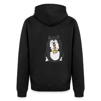 Fat Husky Dog Eating Pizza Funny Comic Style - Unisex Premium Organic Zip Hoodie - black - Back - Nico (187cm)