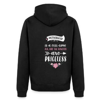 Motherhood is a full-time job, b... - Unisex Premium Bio Zip Hoodie - Schwarz - Hinten - Nico (187cm)