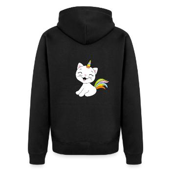 Cute smiling cat unicorn - Unisex Premium Organic Zip Hoodie - black - Back - Nico (187cm)