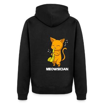 Meowsician Saxophonspieler - Unisex Premium Bio Zip Hoodie - Schwarz - Hinten - Nico (187cm)