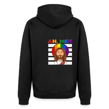 Ah Men - Unisex Premium Bio Zip Hoodie - Schwarz - Hinten - Nico (187cm)