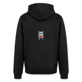Katze Comic Cool Sommer - Unisex Premium Bio Zip Hoodie - Schwarz - Hinten - Nico (187cm)