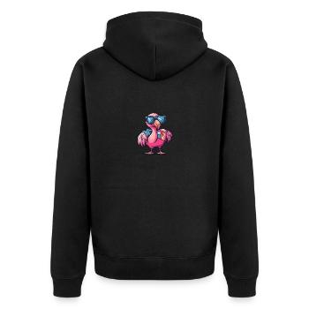 Flamingo Comic Cool Sommer - Unisex Premium Bio Zip Hoodie - Schwarz - Hinten - Nico (187cm)