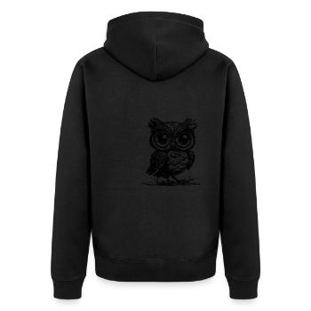 Wald Eule mit großen Augen - Unisex Premium Bio Zip Hoodie - Schwarz - Hinten - Nico (187cm)