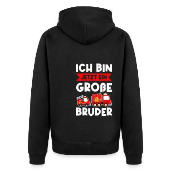 Großer Bruder Feuerwehr Grosser Bruder Geschenk - Unisex Premium Bio Zip Hoodie - Schwarz - Hinten - Nico (187cm)