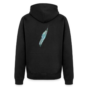 perlmuttfarbene Feder in maritimen Farben - Unisex Premium Bio Zip Hoodie - Schwarz - Hinten - Nico (187cm)