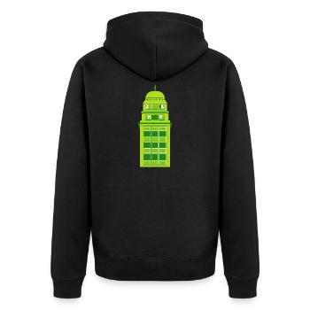 Retro Green Tower Clock - Unisex Premium Organic Zip Hoodie - black - Back - Nico (187cm)