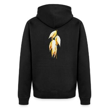 Golden yellow leaf print oats - Unisex Premium Organic Zip Hoodie - black - Back - Nico (187cm)
