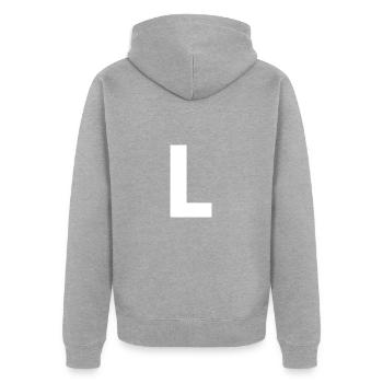 L - Unisex Premium Organic Zip Hoodie - heather grey - Back - Nico (187cm)