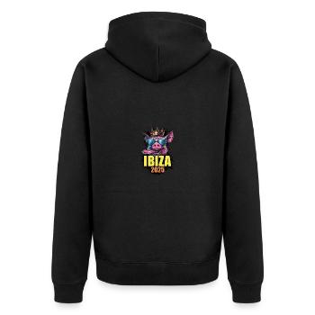 Ibiza 2025 Pig - Unisex Premium Organic Zip Hoodie - black - Back - Nico (187cm)